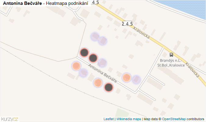 Mapa Antonína Bečváře - Firmy v ulici.