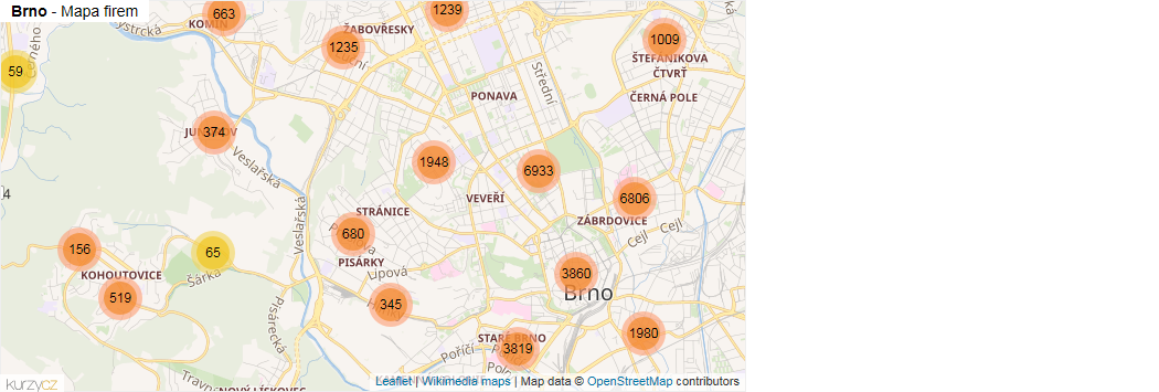 Mapa Brno - Firmy v obci.