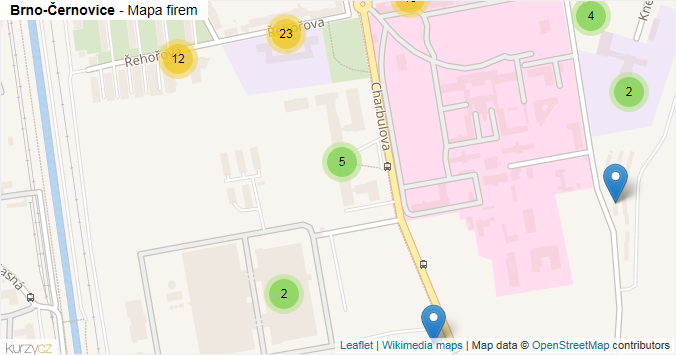 Mapa Brno-Černovice - Firmy v městské části.