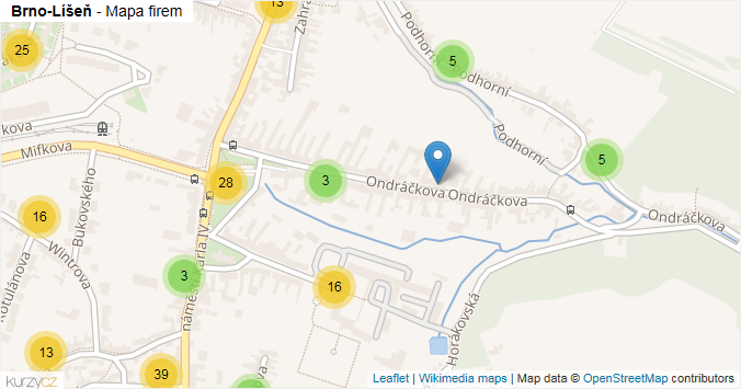 Mapa Brno-Líšeň - Firmy v městské části.