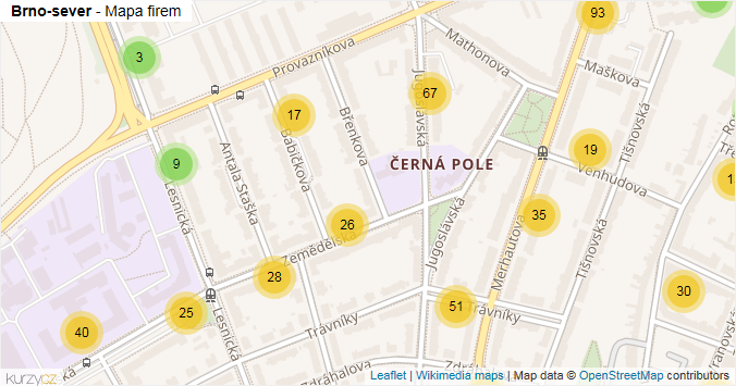 Mapa Brno-sever - Firmy v městské části.