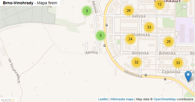 Mapa Brno-Vinohrady - Firmy v městské části.