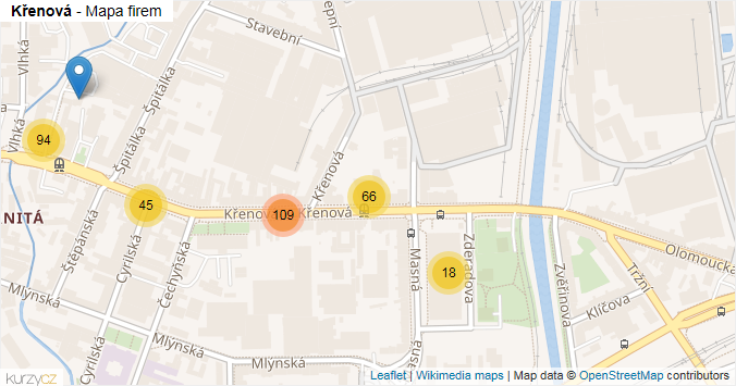 Mapa Křenová - Firmy v ulici.
