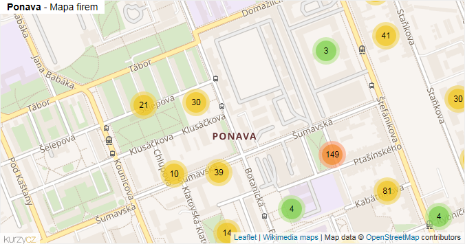 Mapa Ponava - Firmy v části obce.