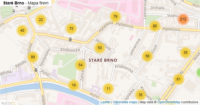 Mapa Staré Brno - Firmy v části obce.