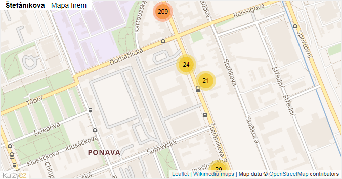 Mapa Štefánikova - Firmy v ulici.