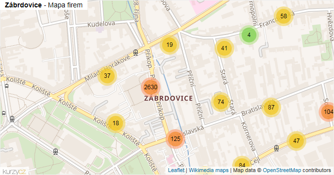 Mapa Zábrdovice - Firmy v části obce.