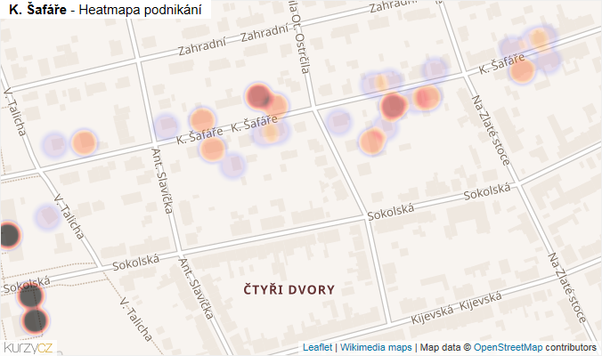 Mapa K. Šafáře - Firmy v ulici.