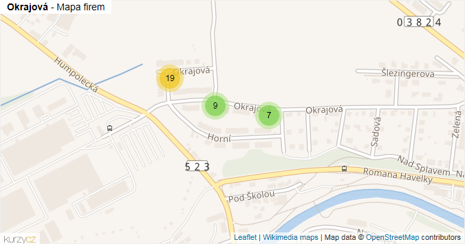Mapa Okrajová - Firmy v ulici.