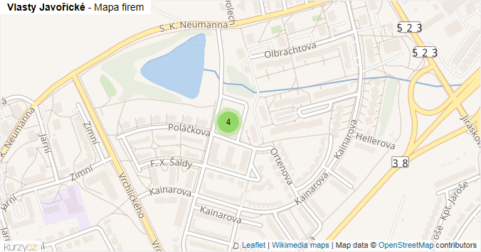 Mapa Vlasty Javořické - Firmy v ulici.