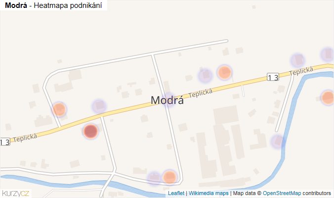 Mapa Modrá - Firmy v části obce.