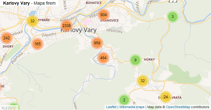 Mapa Karlovy Vary - Firmy v obci.