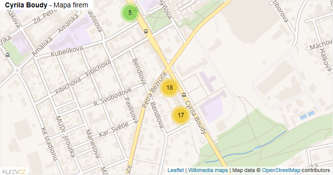 Mapa Cyrila Boudy - Firmy v ulici.