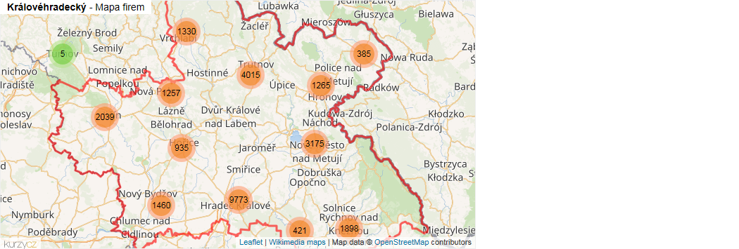 Mapa Královéhradecký - Firmy v kraji.
