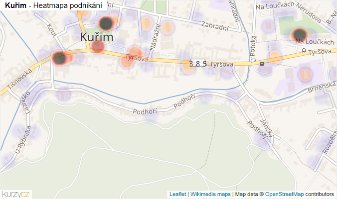 Mapa Kuřim - Firmy v obci.