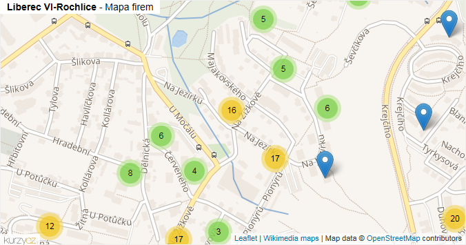 Mapa Liberec VI-Rochlice - Firmy v části obce.