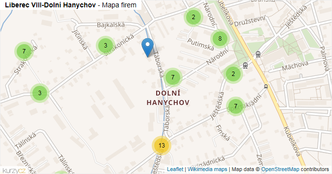 Mapa Liberec VIII-Dolní Hanychov - Firmy v části obce.