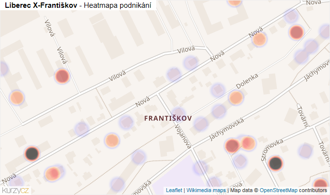 mapa liberce ulice Liberec X Františkov, část obce v obci Liberec   všechny ulice 