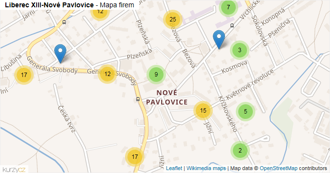 Mapa Liberec XIII-Nové Pavlovice - Firmy v části obce.