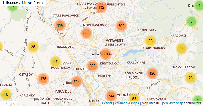 Mapa Liberec - Firmy v obci.