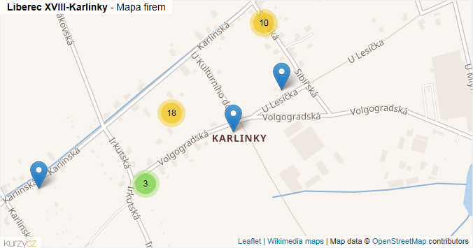 Mapa Liberec XVIII-Karlinky - Firmy v části obce.