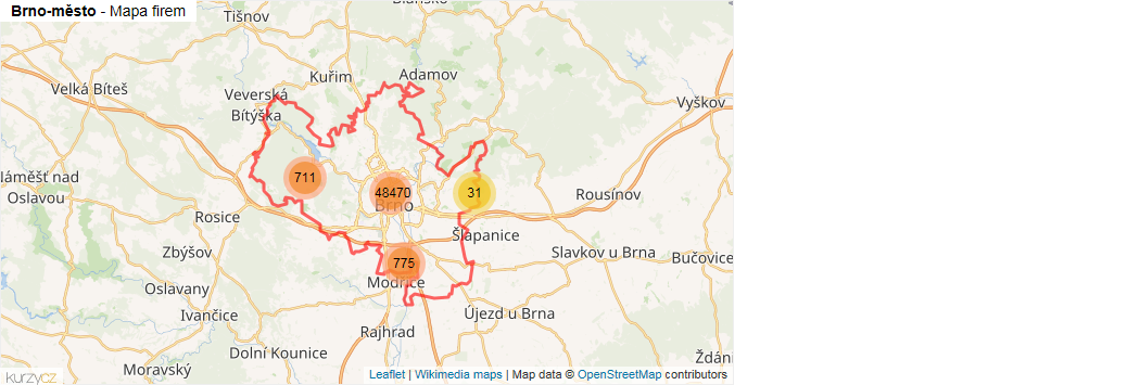 Mapa Brno-město - Firmy v okrese.