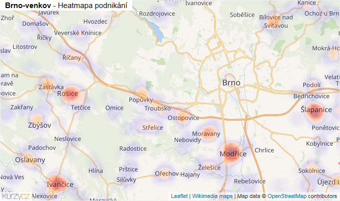 Mapa Brno-venkov - Firmy v okrese.