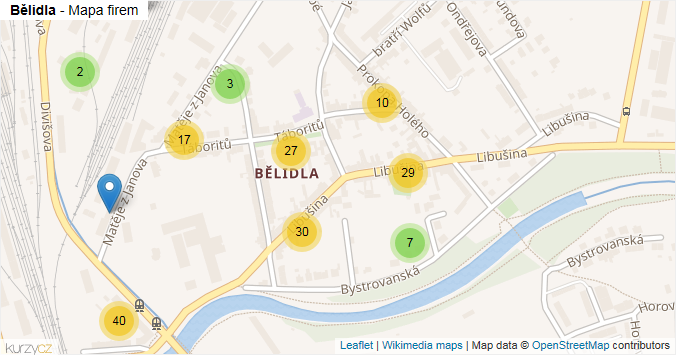 Mapa Bělidla - Firmy v části obce.
