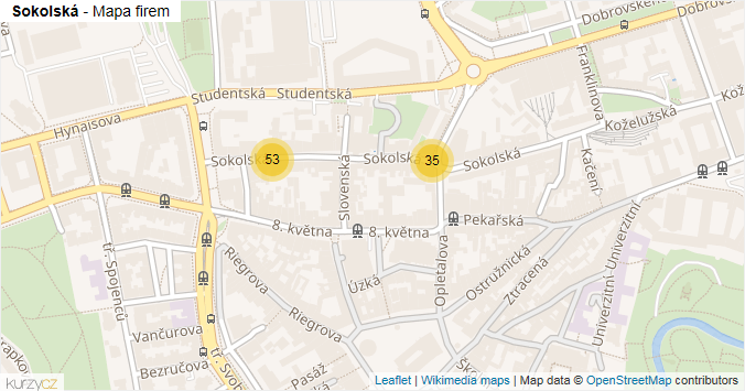 Mapa Sokolská - Firmy v ulici.