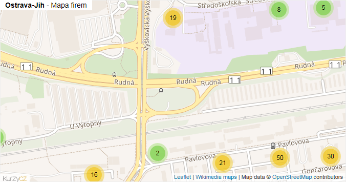 Mapa Ostrava-Jih - Firmy v městské části.
