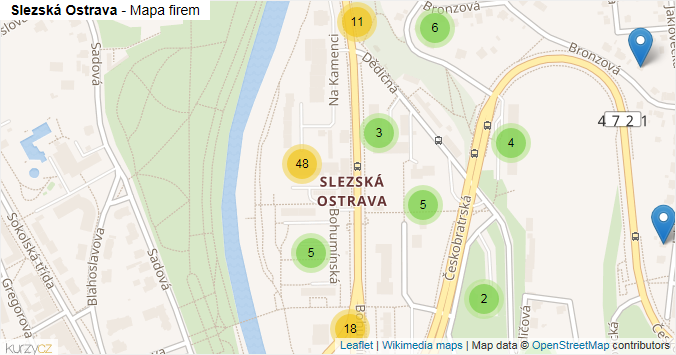Mapa Slezská Ostrava - Firmy v městské části.