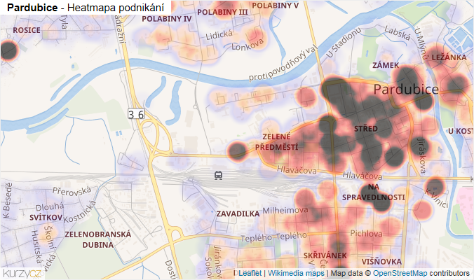 Mapa Pardubice - Firmy v obci.