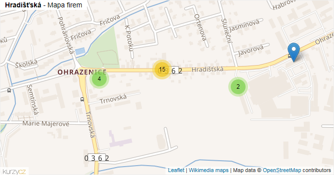 Mapa Hradišťská - Firmy v ulici.