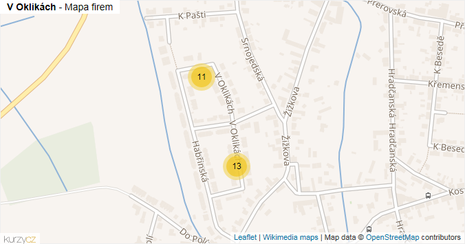 Mapa V Oklikách - Firmy v ulici.