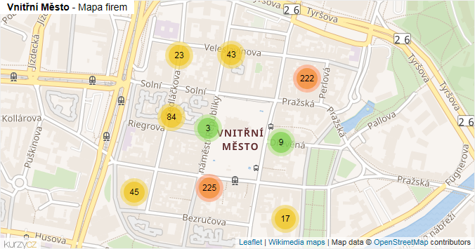 Mapa Vnitřní Město - Firmy v části obce.