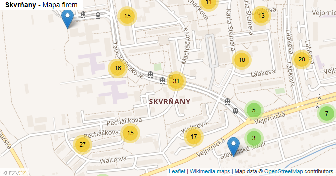 Mapa Skvrňany - Firmy v části obce.