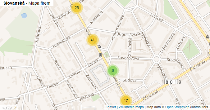 Mapa Slovanská - Firmy v ulici.