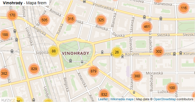 Mapa Vinohrady - Firmy v části obce.