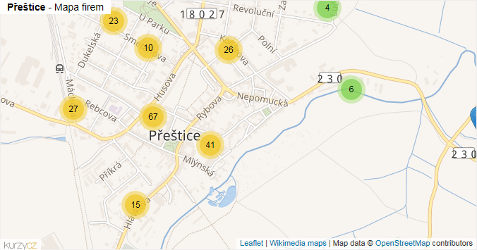 Mapa Přeštice - Firmy v obci.