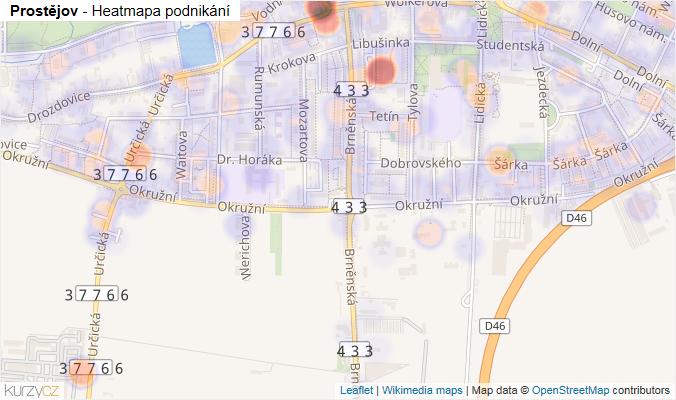Mapa Prostějov - Firmy v obci.