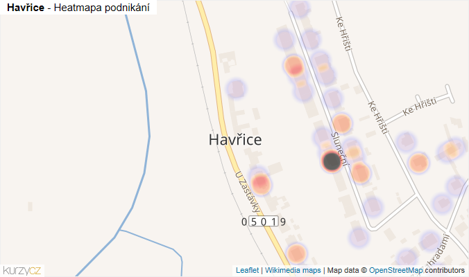 Mapa Havřice - Firmy v části obce.