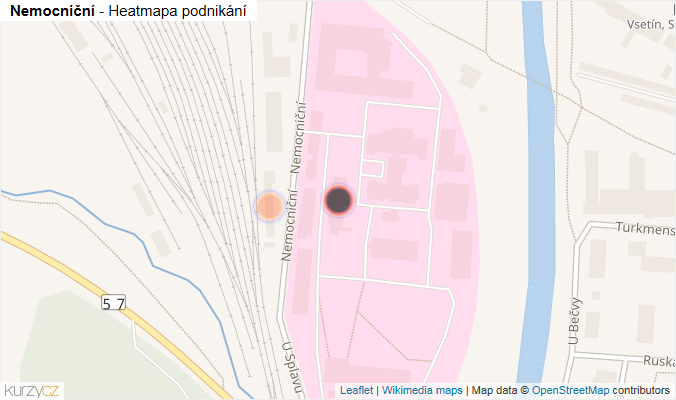 Mapa Nemocniční - Firmy v ulici.