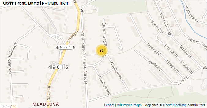 Mapa Čtvrť Frant. Bartoše - Firmy v ulici.
