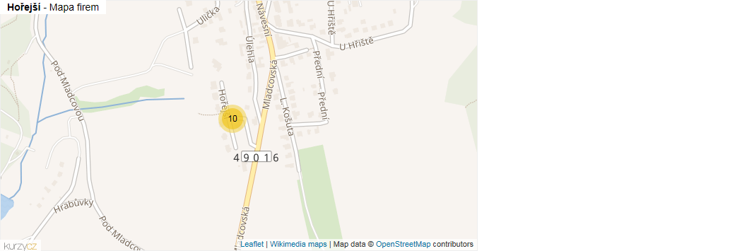 Mapa Hořejší - Firmy v ulici.