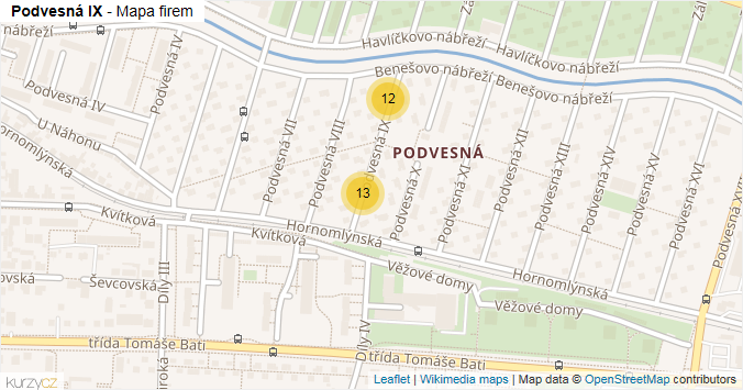 Mapa Podvesná IX - Firmy v ulici.