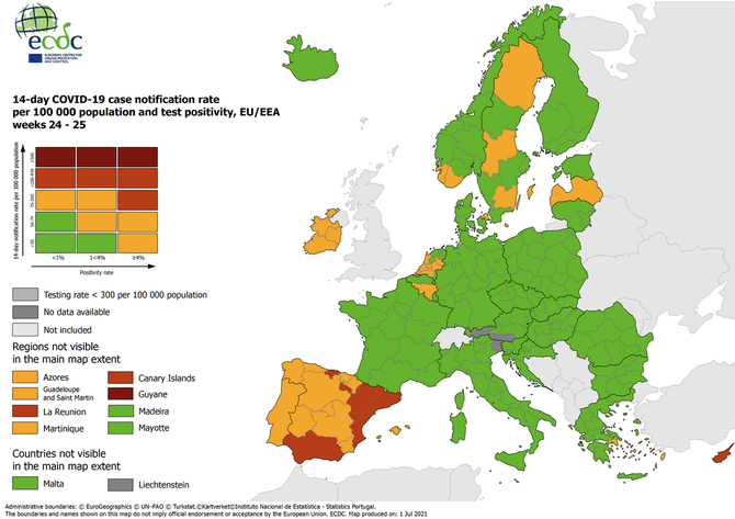 COVID 19 mapa rizika nákazy v Evropě