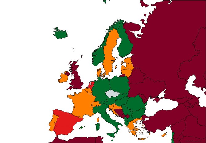 Seznam zemí nebo jejich částí s nízkým, středním a vysokým rizikem nákazy onemocnění covid-19 s účinností od 22. 6. 2021