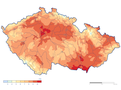 Ilustrační mapka, klima teplota ČSÚ, průměrné roční teploty vzduchu na území ČR